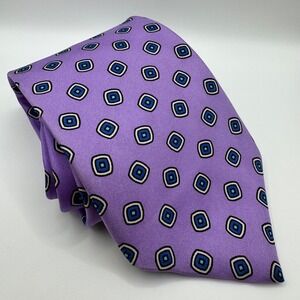Brooks Brothers 346 Mens Silk Tie Purple Geometric Square Pattern Necktie Luxury
